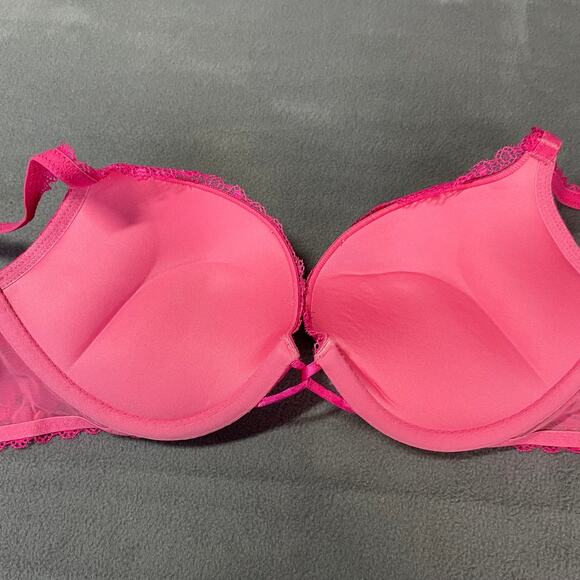 Victoria's Secret Bra 34B Pink Miraculous Plunge Padded 2 Cup Push Up Bombshell - Picture 6 of 12